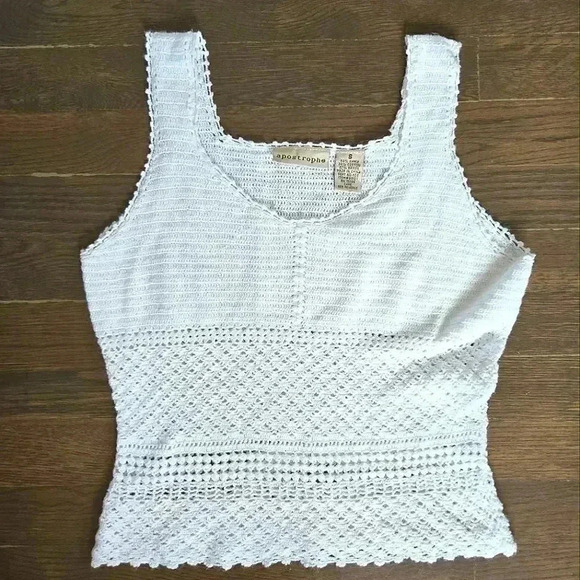 VTG Apostrophe Crochet ramie and cotton cottage core coastal vacation top sz S - Picture 1 of 5